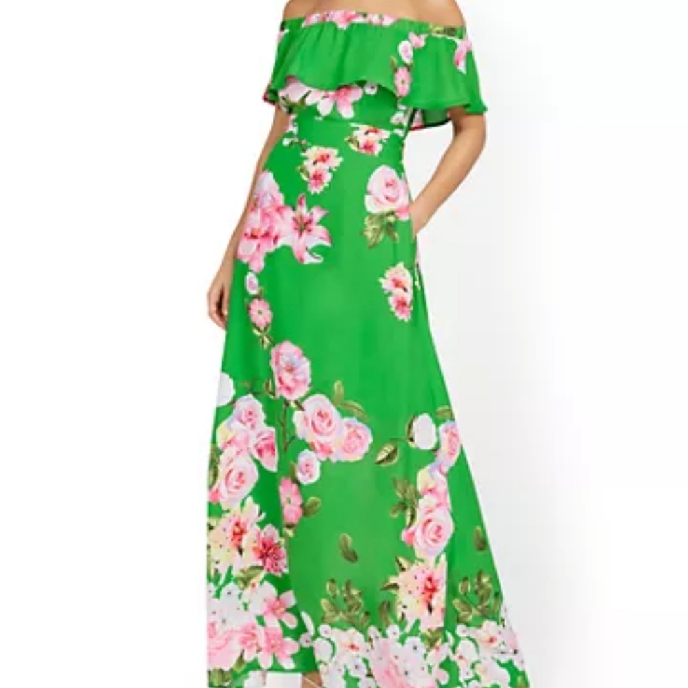 NWT NY&Company Green Floral Off Shoulder Dress